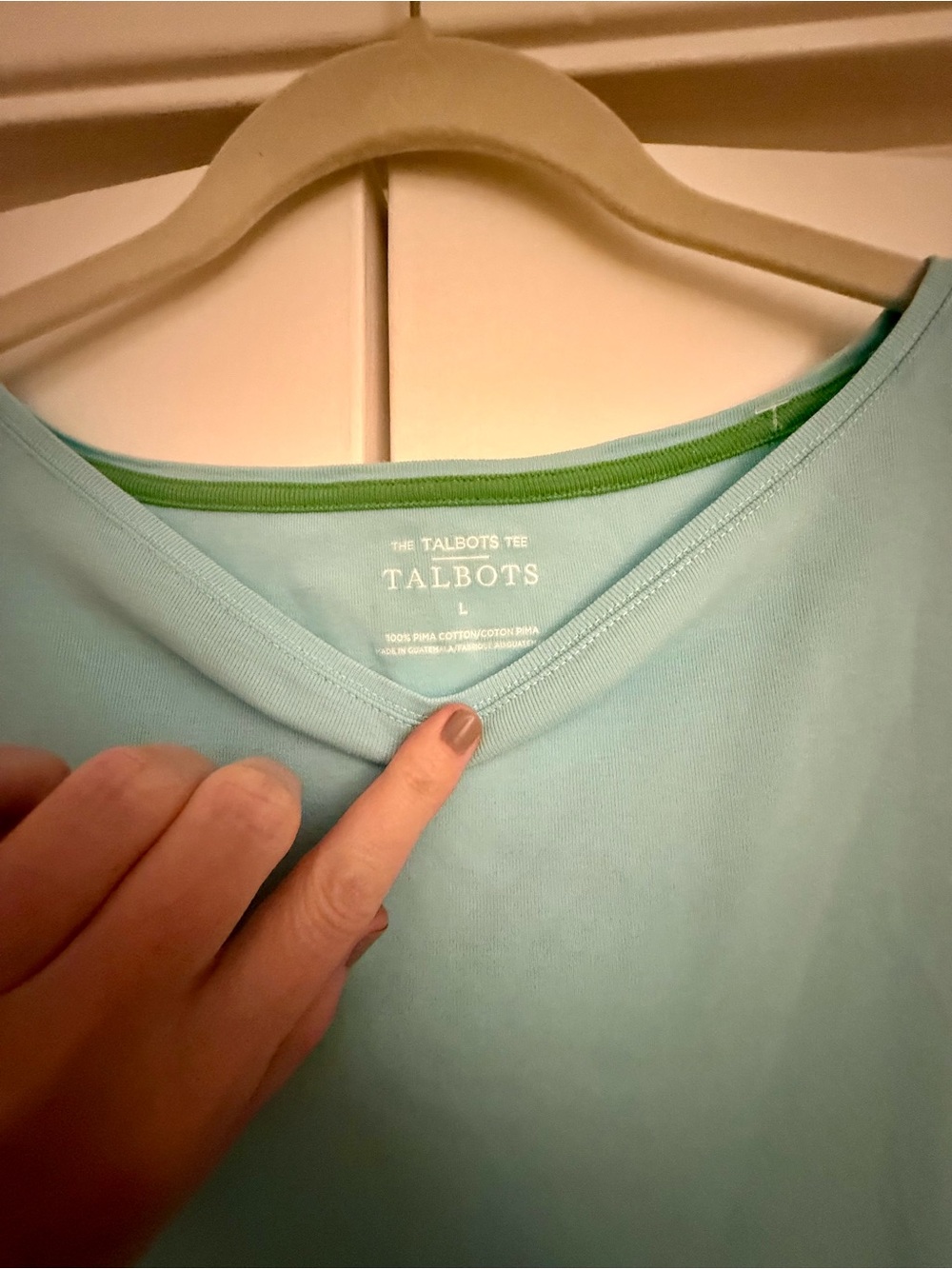 THE TALBOTS TEE SEA SALT BLUE SOLID BATEAU NECK TEE PIMA COTTON - Picture 4 of 6